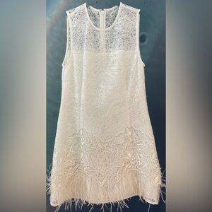 Alexis Elegant White Lace Dress with Feather Hem
